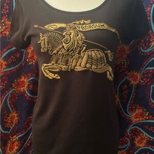 Burberry Black Tee with Gold Knight Embroidery